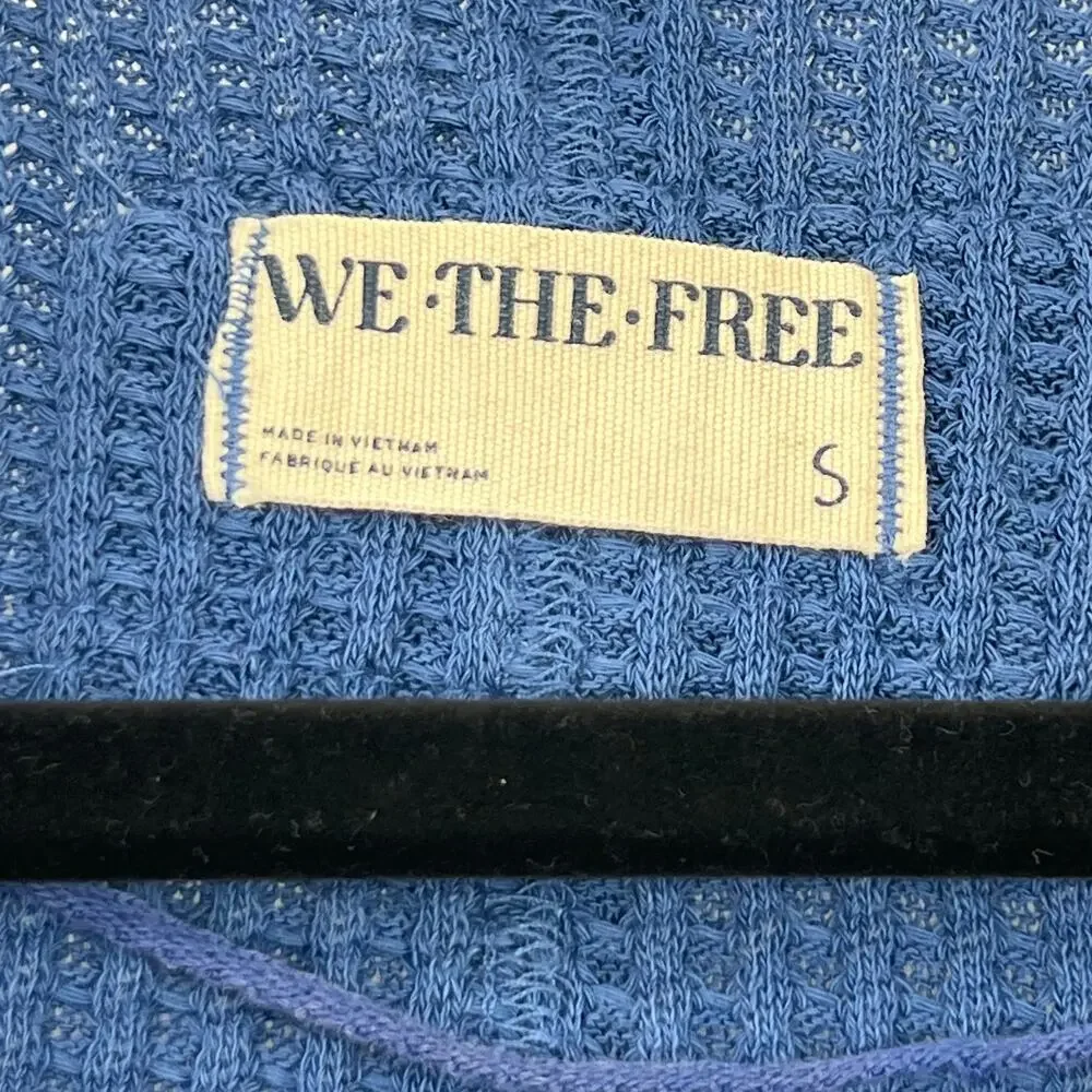Free People Women's Travis Waffle Knit Polo Sweater Blue Size S NWOT